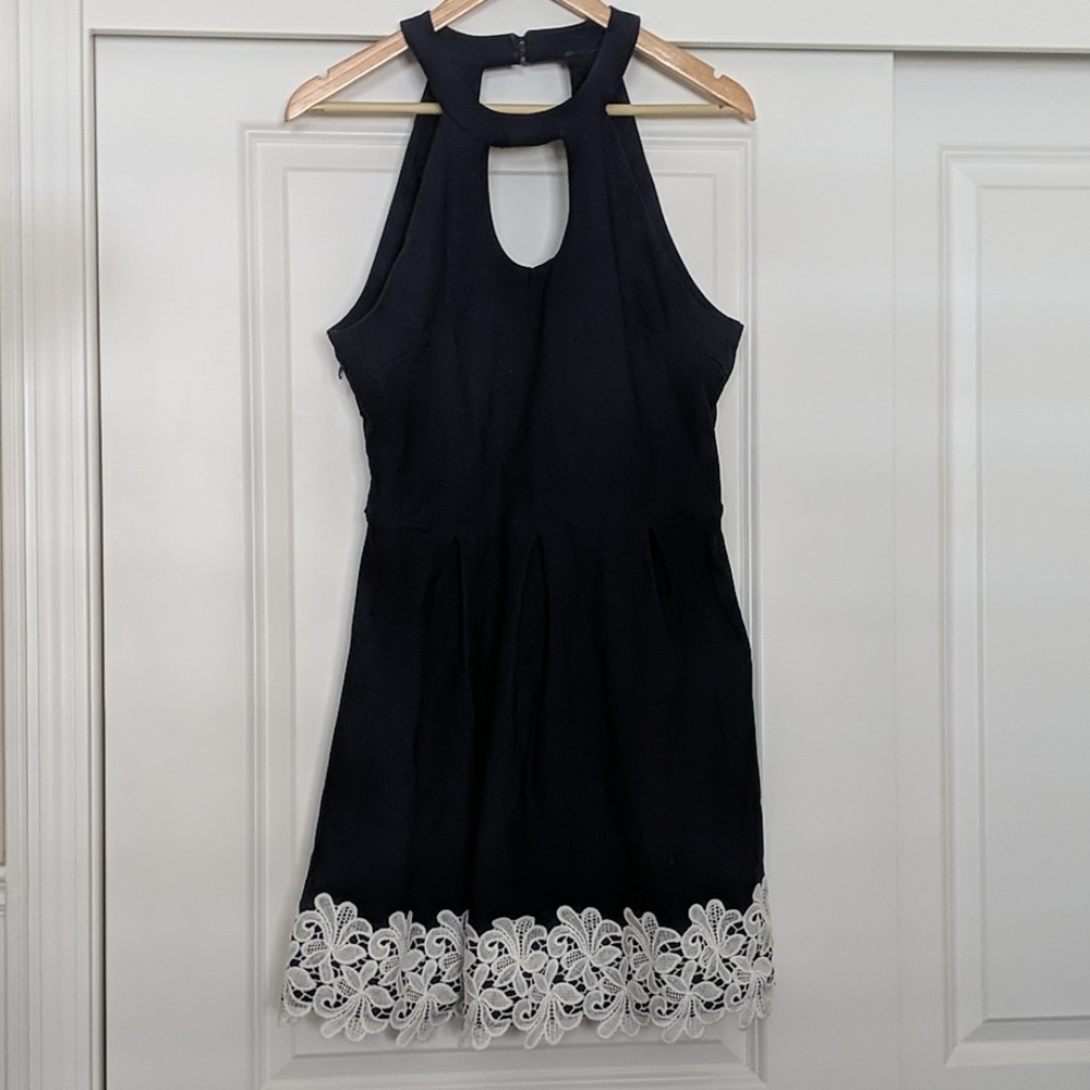 Dark blue dress with lace